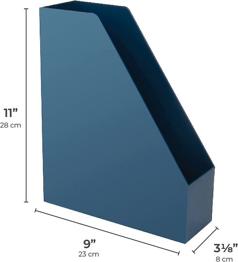 Alfion Magazine File Organizer | Holder for Desk or Bookshelf Use 2-Pack (Navy Blue)
