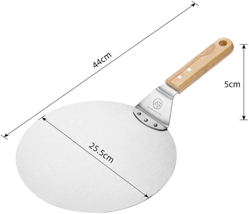 Metal Pizza Peel with Handle by ABIGAIL AND GREY - Stainless Steel Pizza Paddle and Pizza Spatula for Baking Homemade Pizza and Bread - Round 10" with Wood Handle