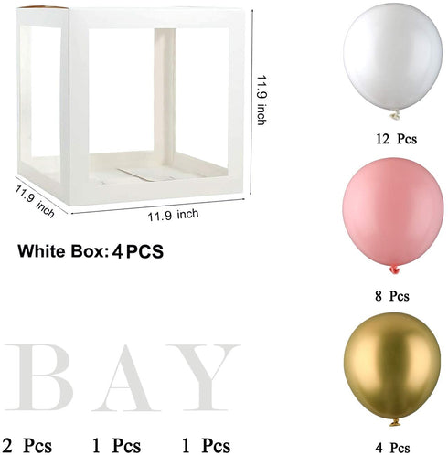 Baby Shower Balloon Box with 24 Balloons, 'BABY' Letters--DIY Clear Baby Blocks for Party Supplies Gender Reveal Birthday Party Decorations for Baby Shower, Photoshoot Props