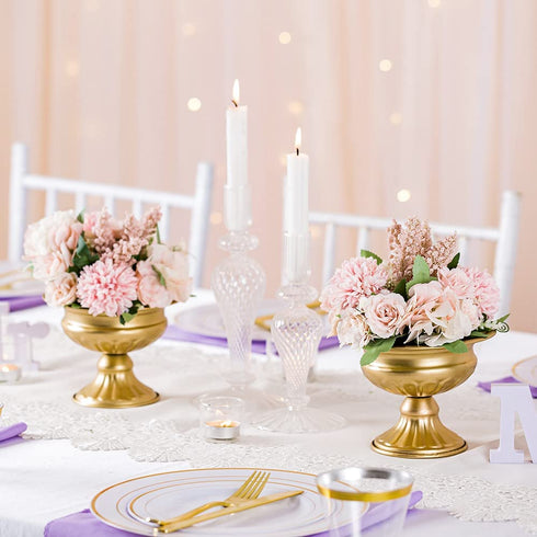 Nuptio Pcs of 2 Mini Sized Metal Urn Planter Elegant Wedding Centerpieces Vase for Wedding Party Decoration, 12.6cm/4.96" Tall Trumpet Vase Flower Holder for Anniversary Ceremony