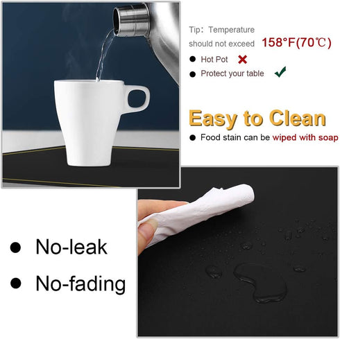 Black Faux Leather Placemats Set of 4, Waterproof Wipeable Washable Indoor Placemats for Dining Table Home Kitchen Dinner, Elegant Rectangle Placemats, Easy Clean Table Mats Set of 4 by WEHVKEI