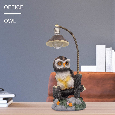 ZJNDJL Resin Owl Sculpture Statue with Night Light, 9" Creative Ornaments Home Decoration Office Desktop Furnishing Crafts Gifts for Friend Family Animal Lovers Birthday Present (Gray+White)