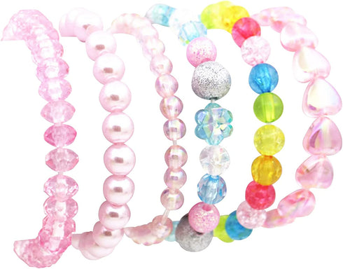 BGSHEMNI 6 Pieces Princess Bracelets,Rainbow Stretchy Bead Bracelets Pink Love Bracelet,Girls Costume Jewelry Set