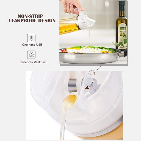 Auto Flip Olive Oil Dispenser Bottle,20 OZ Leakproof Condiment Container With Automatic Cap and Stopper,Non-Drip Spout,Non-Slip Handle for Kitchen Cooking ( 2 Pack White+ Brown)