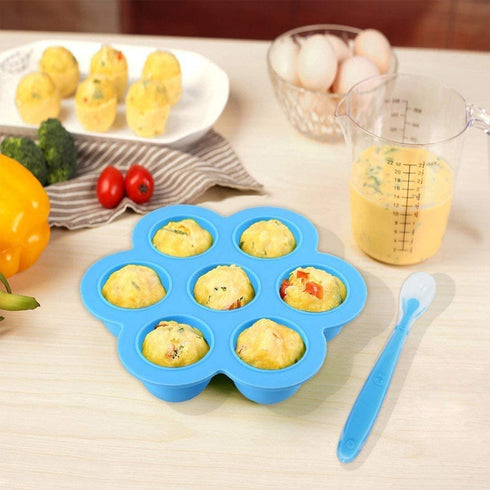 Pressure Cooker Accessories with Silicone Egg Bites Molds and Steamer Rack Trivet with Handles Compatible with Instant Pot Accessories 6, 8 Qt, 3 Pcs with 2 Bonus Spoons (Blue & Green - 3 Pcs)