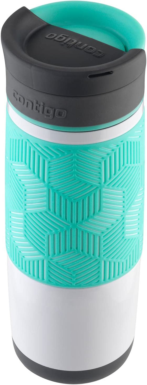 Contigo AUTOSEAL Transit Stainless Steel Travel Mug, 16 oz, Polar White with Grayed Jade Lid Accent