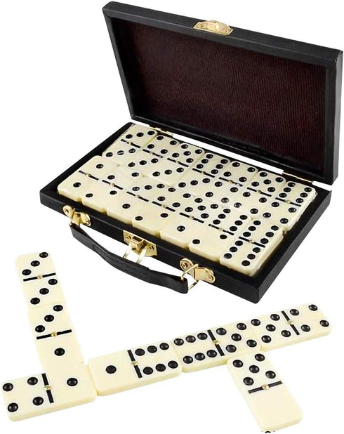 Gamie Double Six Dominoes Set in Faux Leather Case, 28 Dominos Tiles for Kids, Fun Educational Toy Classroom Kit, Classic Set of Dominoes for Game Night or Travel in Gift Box