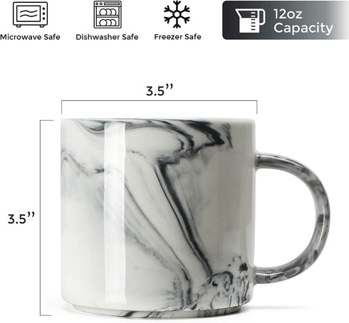 12 oz Coffee Mugs, Harebe Stackable Novelty Marble Ceramic Cup for Men Women Boy Girl Lover, Family Mug Set of 4, Gray