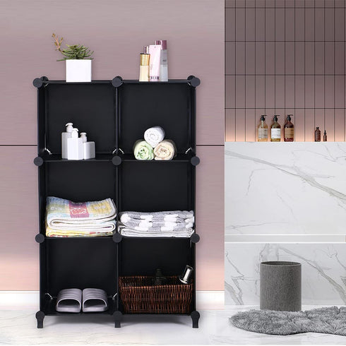 ANWBROAD Cube Storage Organizer 6-Cube Closet Organizers and Storage DIY Modular Plastic Closet Cabinet Book Shelf Cubes Organizer Storage Shelving for Home Bedroom Office Living Room Black ULCS006B
