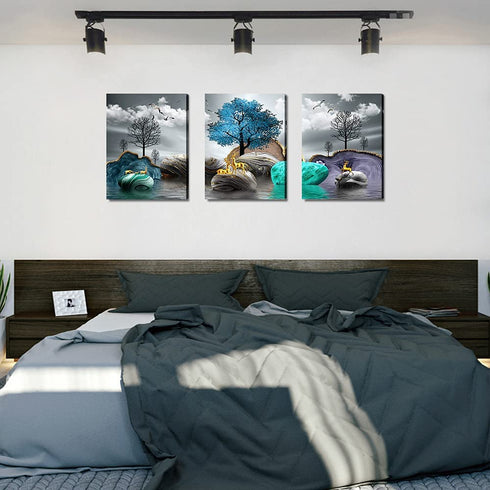 Canvas Wall art for bedroom Wall Decor for living room bathroom Black and white abstract landscape painting modern 3 Piece Framed Canvas art Prints Ready to Hang Pictures for Home Decoration