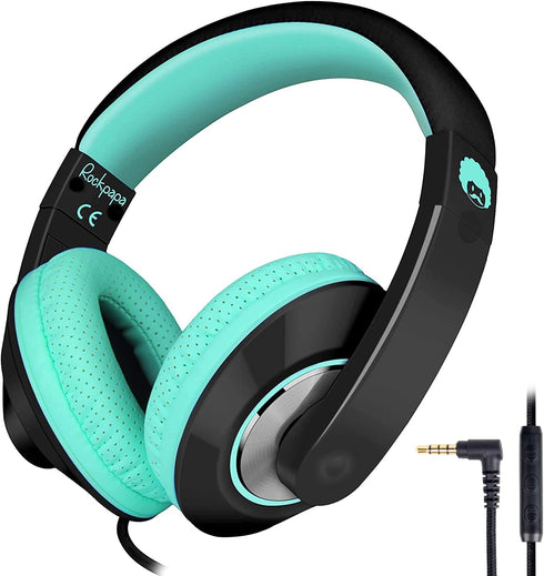 rockpapa Comfort+ Kids Headphones with Microphone and Volume Control, Boys Girls Student Over-Ear Headphones Wired for School Classroom Laptop PC Computer Tablet Black Teal