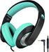 rockpapa Comfort+ Kids Headphones with Microphone and Volume Control, Boys Girls Student Over-Ear Headphones Wired for School Classroom Laptop PC Computer Tablet Black Teal