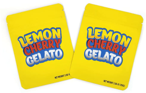 GetaYa 25PCS Mylar Bags, Resealable Zip Lock Smell Proof Bags for Food Storage, Packaging, Stand Up Foil Pouch Edible Bags For Candy, Cookie, Beans, Snack 3.5g (Lemon Cherry Gelato)