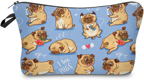 LOOMILOO Cosmetic Bag for Women, Adorable Roomy Makeup Bag Travel Water Resistant Toiletry Bag Accessories Organizer (Flower Pug 51491)