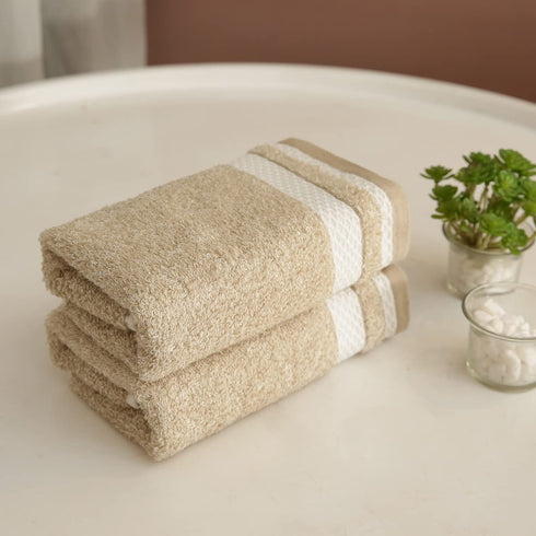 YiLUOMO Super Soft Hand Towels Set of 2, 100% Cotton Highly Absorbent Bath Hand Towel for Bathroom 13 X 29 Inch(Beige)