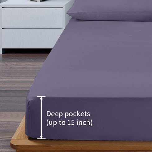 EaseHome Queen Size Sheets Set - Extra Soft Luxury Brushed Microfiber Queen Bed Sheets with 15 inch Deep Pocket - Comforterble Wrinkle Fade and Hypoallergenic- 4 Piece (Queen,Purple)