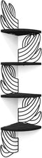 Alsonerbay Corner Shelf Wall Mount, 4 Tier Floating Shelves for Wall Storage, Rustic Wood Shelves for Bedroom Living Room Bathroom Kitchen Office (Black Cactus)