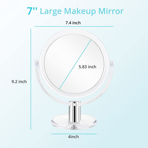 Magnifying Makeup Mirror Double Sided - Fabuday 7 Inch Tabletop Mirror with 1X & 10X Magnification, Magnified Desk Mirror for Makeup, Cosmetic Vanity Mirror with Stand and 360° Rotation, Acrylic