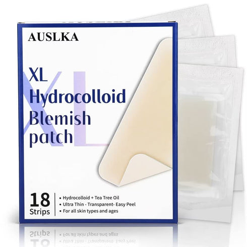 AUSLKA Large Blemish Patches XL -18 Strips - Hydrocolloid Patch for Covering Zits - Spot Stickers -Vegan and Cruelty for Face and Skin