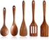 5 Pcs Luxury Wooden Kitchen Utensils Spoons Non Stick Spatula Cooking Utensils Set-Best Wood Spatula Paddle, Slotted Spatula, Angled Turner Spatula, Serving Cooking Spoon & Mixing Spoon Utensil