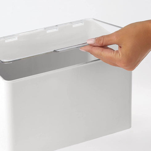 mDesign Plastic Storage Stackable Durable 6 Qt. Container Bin Organizer Box with Lid - for Organizing Kitchen, Pantry, Bathroom, Bedroom - Holds Food, Snacks, Makeup - Light Gray/Clear