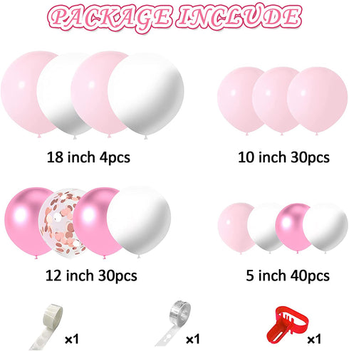 Honinda Pastel Pink Balloons Arch Garland Kit, 104 PCS Pink White Metallic Pink Rose Gold Confetti Latex Balloons for Baby Girl Shower Decorations Birthday Wedding Anniversary Bachelorette Party Background Decorations