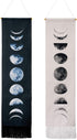 Tapestry Wall Hanging Tapestries Nine Phases of the Full Growth Cycle of the Moon Wall Tapestry Cotton Linen Wall Art, Modern Home Decor (Black + White Moon Phase Change, 12.99" x 52.75")