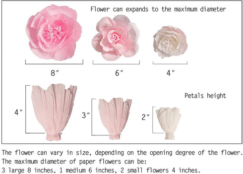 Large Paper Flower Decorations for Wall - White Pink Paper Flowers Wall Decor - Crepe Paper Flowers for Wedding Backdrop,Nursery Wall Decor, Birthday Party Backdrop Decor,Pink White Flowers Set/6