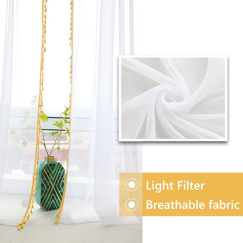 Gold Sheer Curtains for Kitchen 63 Inch Length Pair Set Rod Pocket Light Filtering Semi Transparent Window Drapes Gold Yellow Curtains for Bedroom Living Room Home Office Farmhouse Rustic 52x63 Long