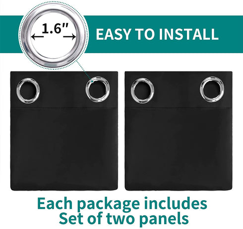 BGment Blackout Curtains for Bedroom - Grommet Thermal Insulated Room Darkening Curtains for Living Room, Set of 2 Panels (46 x 63 Inch, Black)