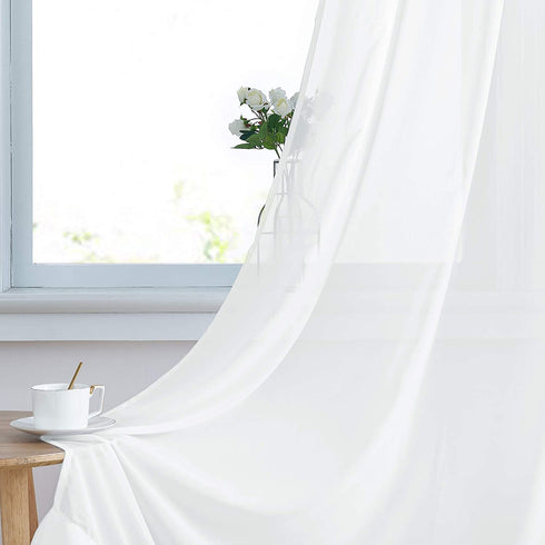 NICETOWN Pure White Sheer Curtains 84 inches Long, Chiffon Semi Sheer Curtain Panels for Bedroom, Home Decoration Solid Voile Panels (2-Pack, 54 Wide)