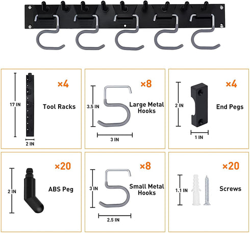 Garage Tool Organizer Wall Mount, 64 Inch Adjustable Storage System, Garden Tool Organizer for Garage Wall Organizer, Heavy Duty Tool Hangers for Garage Wall to Storage Rake, Broom and Yard Tool