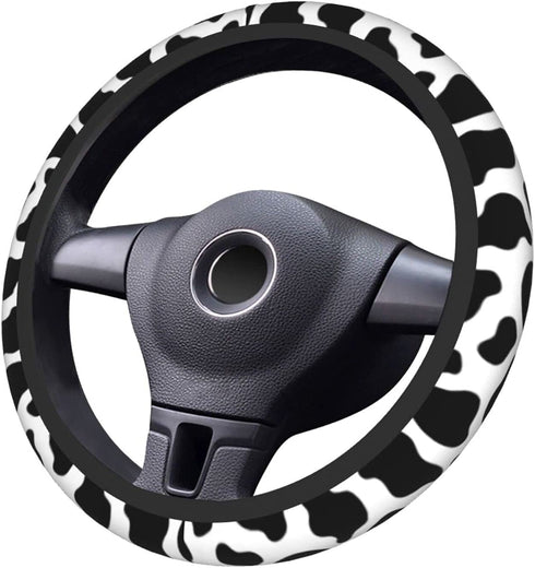 Cow Print Steering Wheel Cover Non-Slip Elastic Universal Accessories Fit Suvs Vans Sedans Cars Trucks Decor