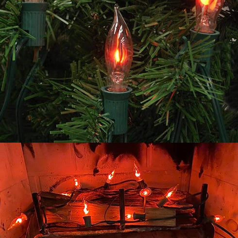 Pallerina 10Ft Flickering Flame String Lights with 10 C18 Flicker Amber Flame Lights Bulbs, E12 Candlestick Base Halloween Christmas String Lights for Party Indoor Outdoor Decor, 1 Watt- Green Wire