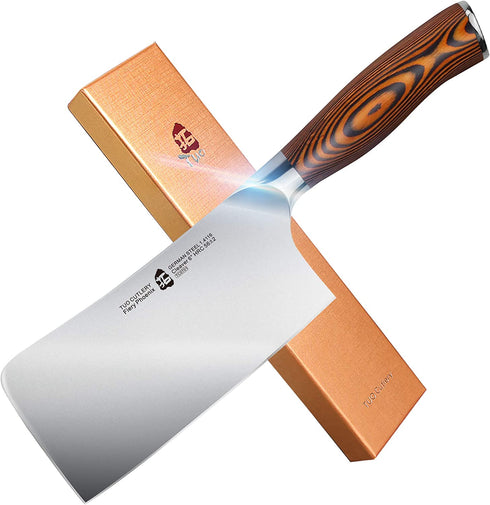 TUO Meat Cleaver 6 inch, Chinese Chopping Knife Cleaver Knives Heavy Duty Bone Chopper Butcher Knife, German Steel & Comfortable Pakkawood Handle, Fiery Series with Gift Box