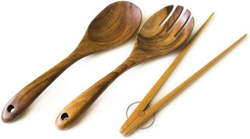 Salad,Salad Servers,Salad Tongs,Salad Spoons,Salad Fork,3-Piece Set,10-inch Long,Wooden (3 Piece Set)