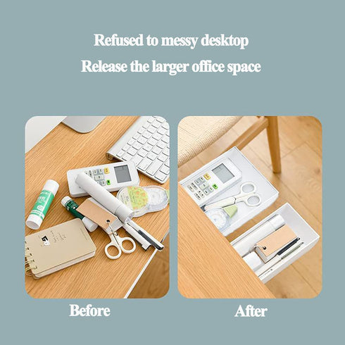 2 Pack Under Desk Drawer, Desk Accessories & Workspace Organizer, Pencil Holders, Hidden storage box, Self-Adhesive Drawer for desk/closet/bookcase/kitchen cabinet etc. (L+M)