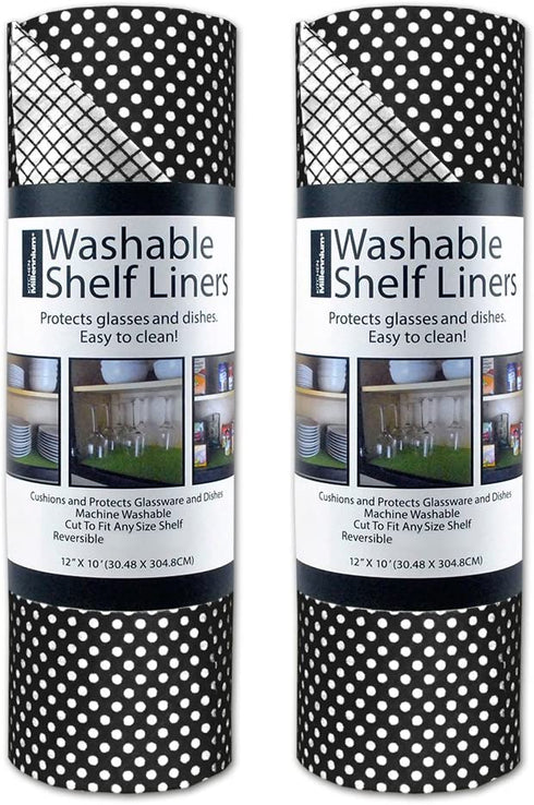 DII Fridge & Shelf Liner Collection Non-Adhesive, Cut to fit, Machine Washable, 12x20, Black Dots, 2 Piece