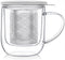 Teabloom Tea-For-One Steeping Mug Insulated Double Wall Glass Mug (12 oz), Stainless Steel Infuser, Porcelain Lid/Coaster Great For Brewing Loose Leaf Tea