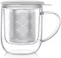 Teabloom Tea-For-One Steeping Mug Insulated Double Wall Glass Mug (12 oz), Stainless Steel Infuser, Porcelain Lid/Coaster Great For Brewing Loose Leaf Tea