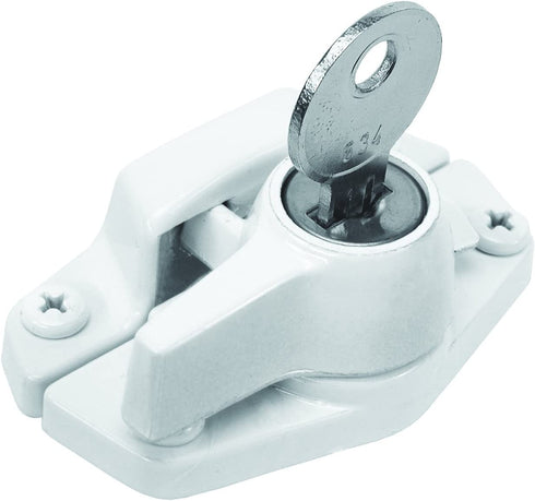 Prime-Line Products F 2646 Keyed Sash Lock Child-Proof Security Lock Only Unlocks With Key For Aluminum, Vinyl or Wood Double-Hung Windows 2? Hole Centers Heavy-Duty Zinc Diecast Construction, White