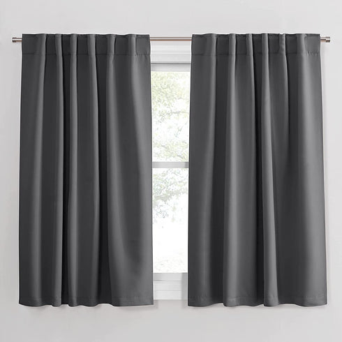 PONY DANCE Curtains 45 inch Length - Double Panels Back Tab & Rod Pocket Thermal Insulated Short Blackout Drapes for Kitchen Bedroom, 52" x 45" Per Panel, Dark Grey, 2 Pieces