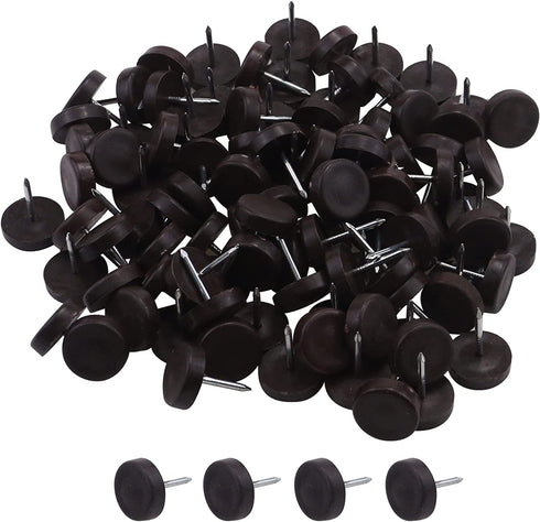 Antrader 100-Pack 5/8" Dia. Nylon Slider Glides Nail-on Furniture Table Chair Sofa Feet Leg Skid Tile Floor Protector Pad Brown
