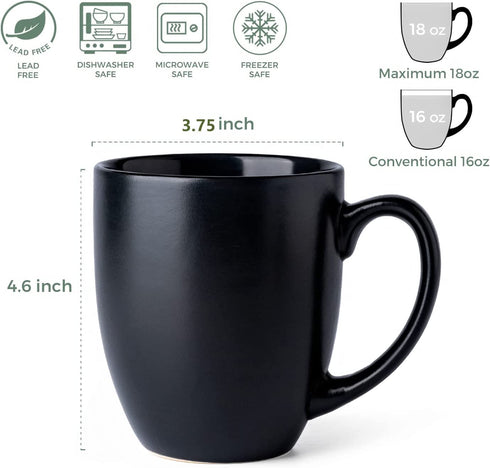 AmorArc Coffee Mugs Set of 6, Ceramic coffee mugs with large handle for Men Women friends, 16oz Coffee Mugs for Coffee,Tea,Latte,Cocoa. Easy to Hold&Clean, Dishwasher&Microwave Safe, Matt Black