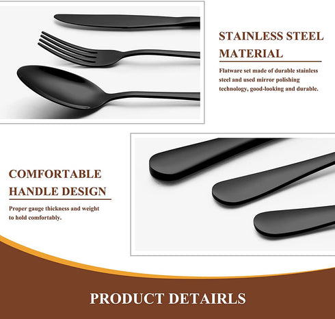 20 Pieces Black Silverware Set, Yoehka Premium Stainless Steel Flatware Set Service for 4, Durable Tableware Cutlery Set for Home and Restaurant, Include Knife Fork Spoon, Dishwasher Safe