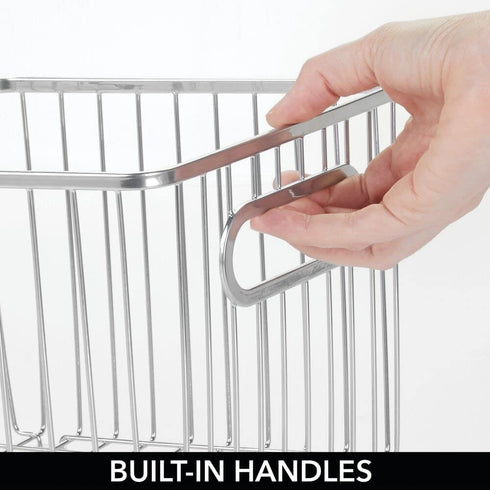 mDesign Metal Bathroom Storage Organizer Basket Bin - Farmhouse Wire Grid Design - for Cabinets, Shelves, Closets, Vanity Countertops, Bedrooms, Under Sinks - Square, 2 Pack - Chrome