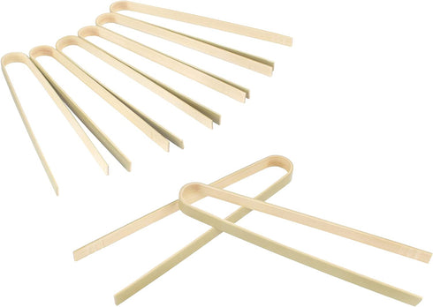 BambooMN 6.3" Mini Bamboo Disposable Tongs - Toast Tongs - 30pcs