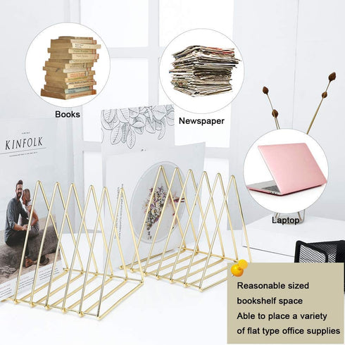 Urban Deco Triangle Desk File Organizer Metal Magazine Rack 7 Section Magazine File holder for Desk Record stand Gold Desk Organizer Magazine Storage For Home (2 Pack)