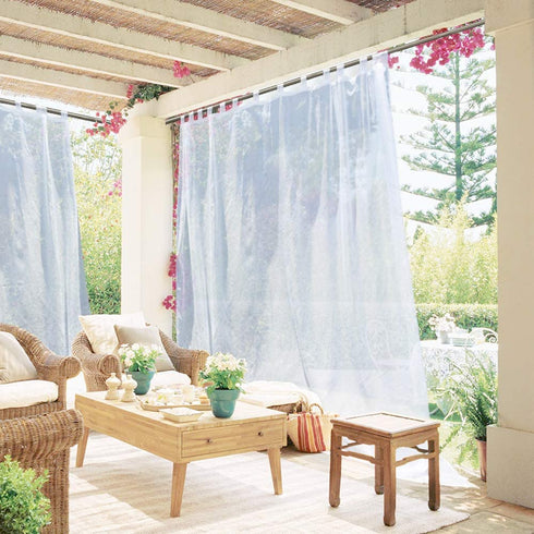 NICETOWN Outdoor Sheer Curtain for Pergola - Lightweight Tab Top Voile Panel with Rope Tie Back for Gazebo (1 Pack, 100 Inch Wide by 108 Inch Long, White)