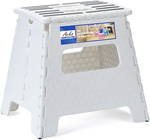 ACKO Folding Step Stool Step Stool ,13" Height Plastic Folding Stool,Upgraed Foldable Step Stool for Kids and Adults,Plastic Step Stool for Kitchen,White